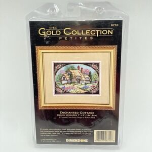 Vtg Dimensions Gold Collection Petites ENCHANTED COTTAGE Cross Stitch Kit #6710